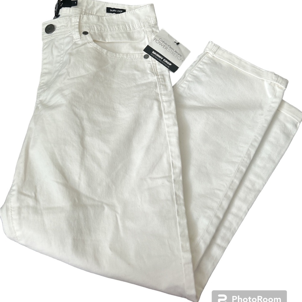 NWT Calvin Klein White Denim Jeans Skinny Crop 8